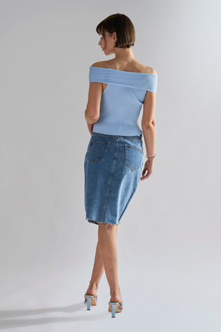 Mid Stone Split High Waisted Midi Skirt
