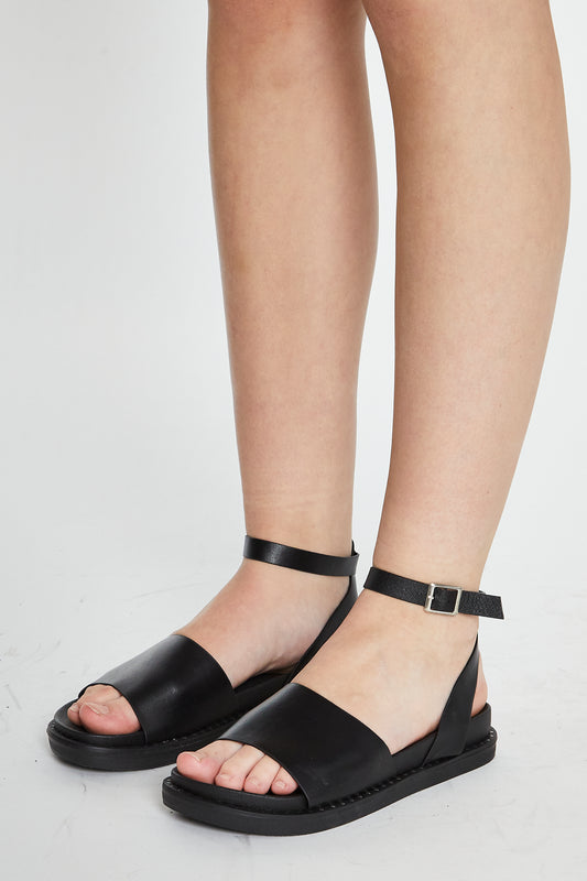 Black PU Buckle Strap Sandals