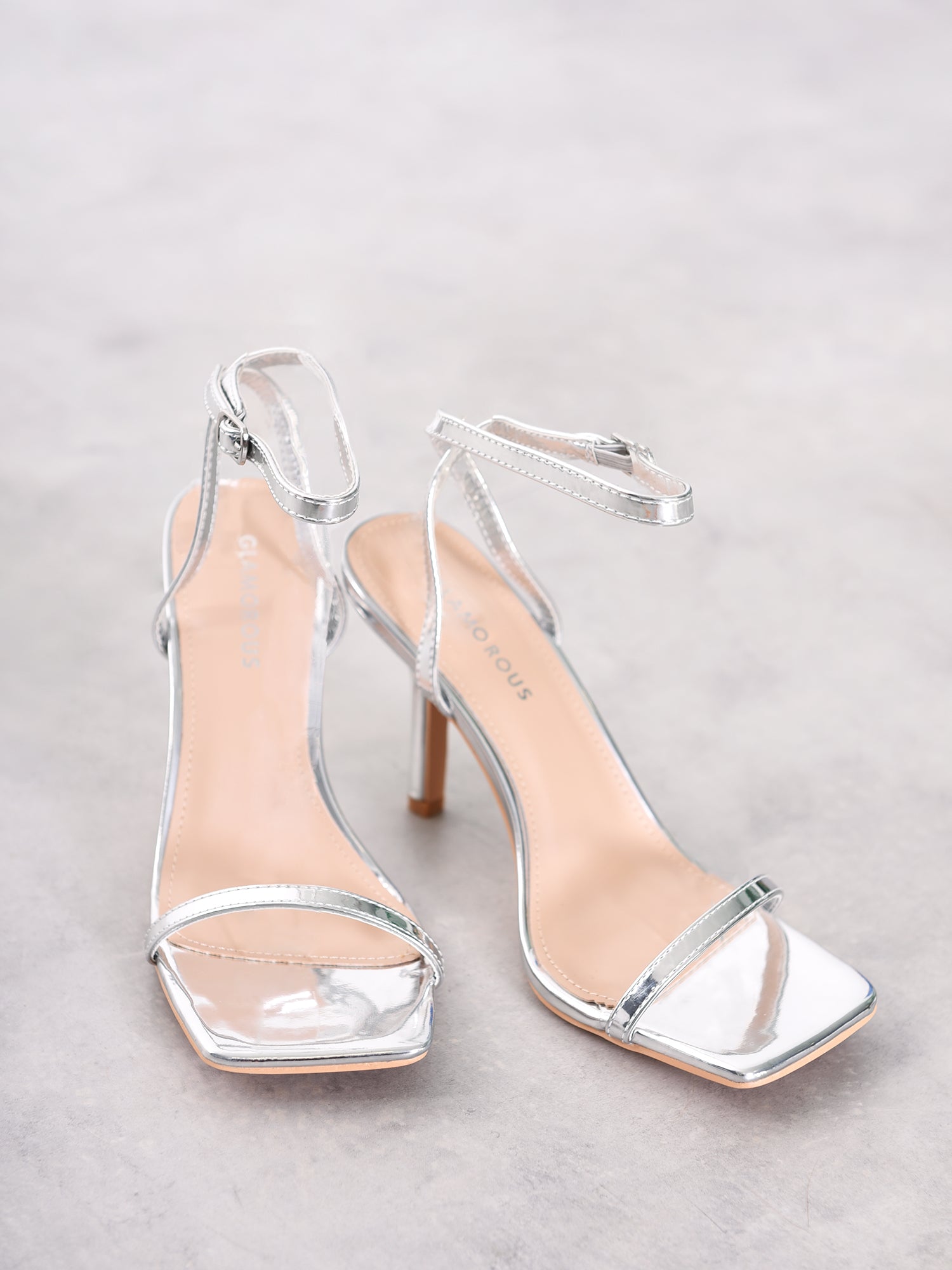 Silver Barely There Strappy Heels