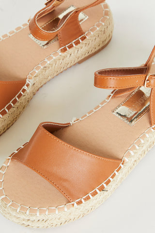 Tan Chunky Espadrille Flat Form Sandals