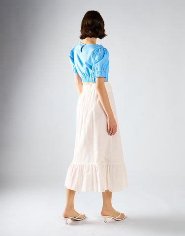 White Belted Midi-Skirt