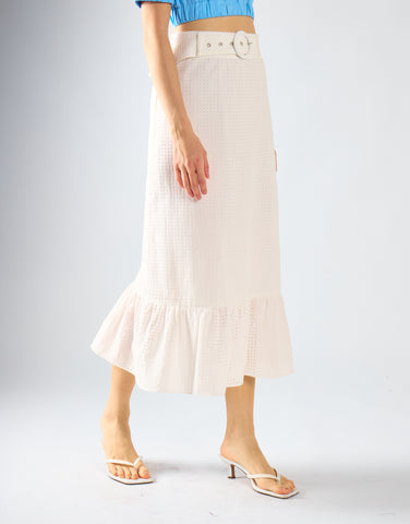 White Belted Midi-Skirt
