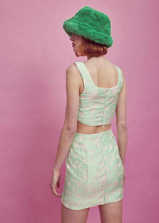 Green-Pink Brocade Corset Top