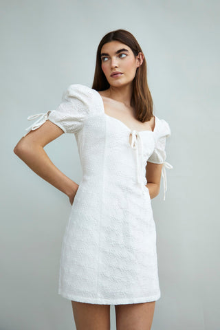 Glamorous Collection Puff Sleeve Mini Dress with Tie Detail Glamorous Collection Puff Sleeve Mini Dress with Tie Detail