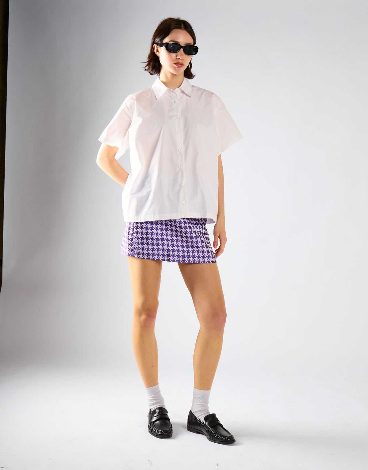 Purple-Houndstooth Mini Skirt