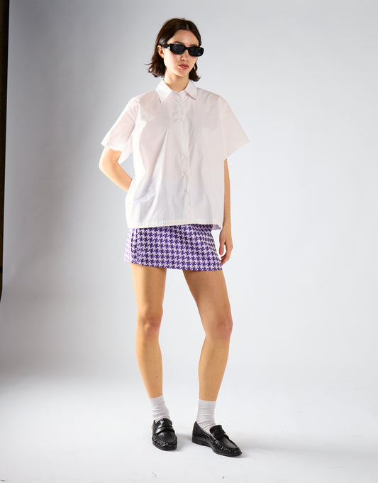 Purple-Houndstooth Mini Skirt
