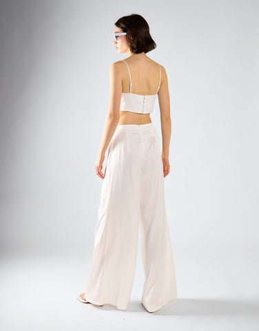 Glamorous Modest Off White Sateen Trousers