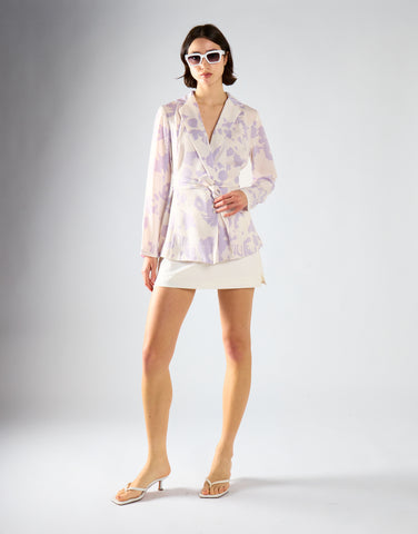 Glamorous Misty Lilac Abstract Tie Waist Blazer Jacket