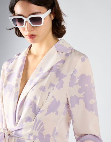 Glamorous Misty Lilac Abstract Tie Waist Blazer Jacket