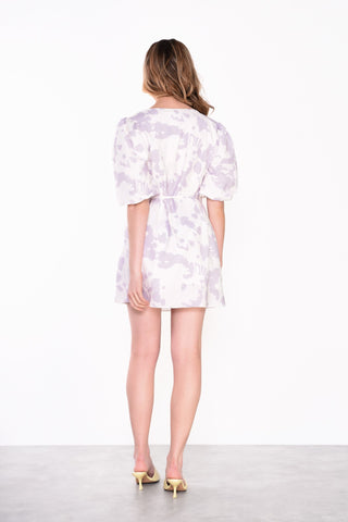 Glamorous Misty Lilac Abstract Tie Waist Dress