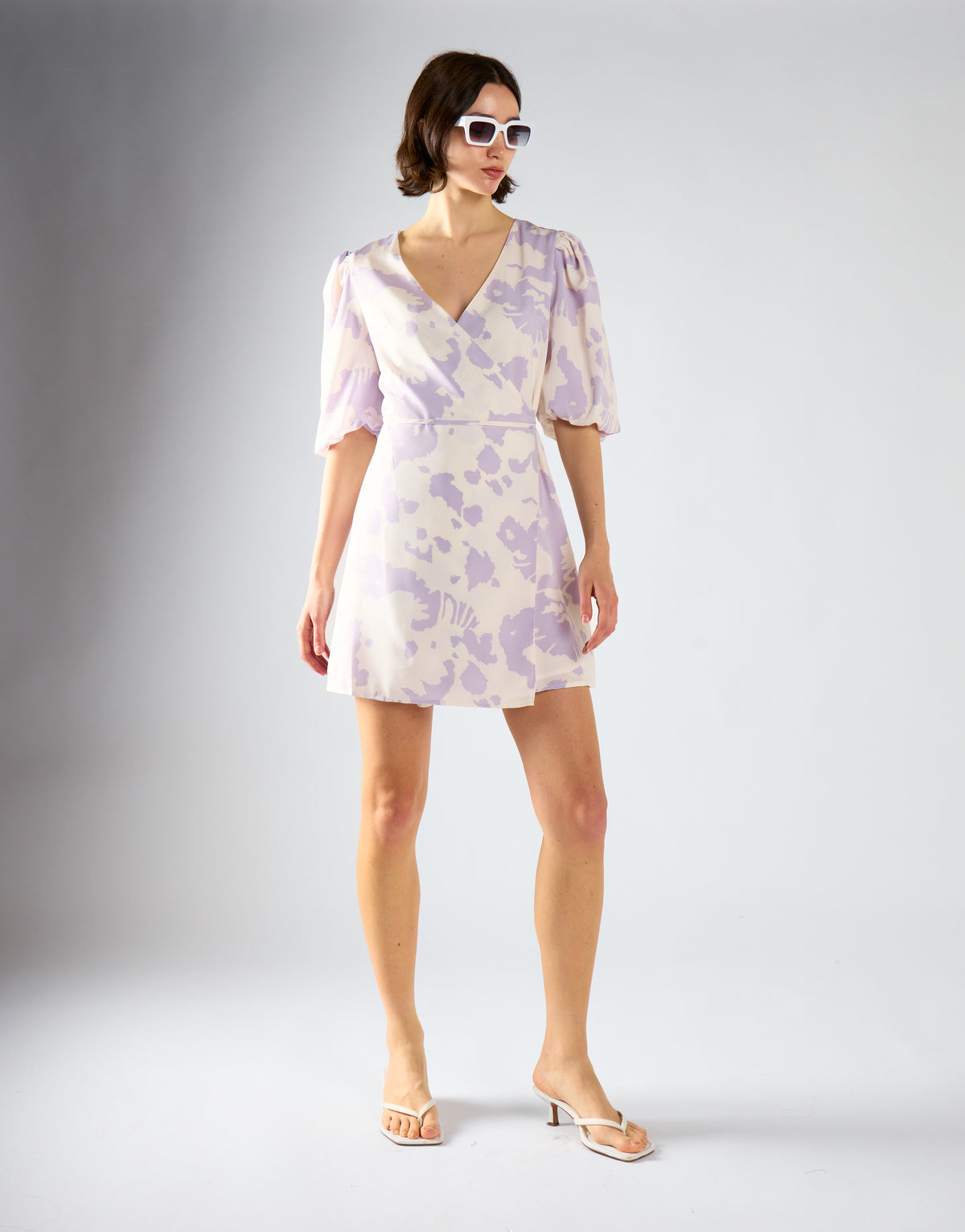 Glamorous Misty Lilac Abstract Tie Waist Dress