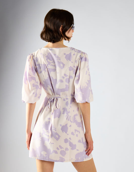 Glamorous Misty Lilac Abstract Tie Waist Dress