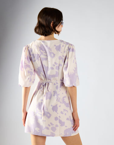 Glamorous Misty Lilac Abstract Tie Waist Dress