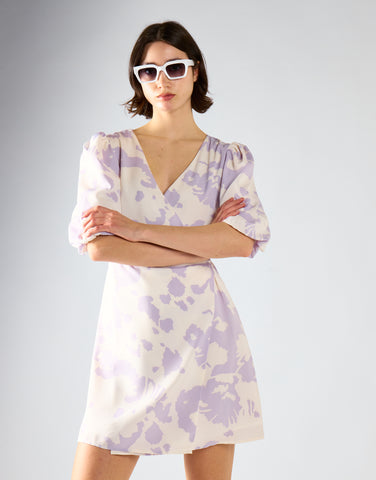 Glamorous Misty Lilac Abstract Tie Waist Dress