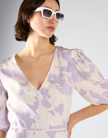Glamorous Misty Lilac Abstract Tie Waist Dress