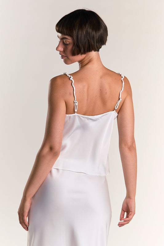 Glamorous Studio White Satin Cowl Neck Cami Top