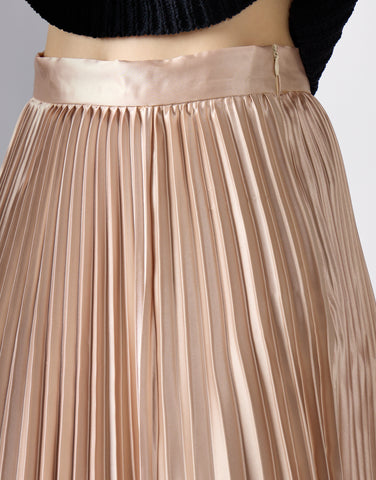 Sand Sateen High-Waist Pleated Maxi-Skirt