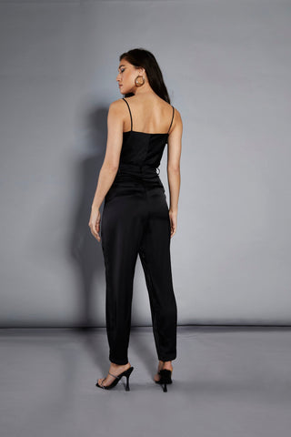 Glamorous Studio Black Satin Cropped Straight Leg Trousers Glamorous