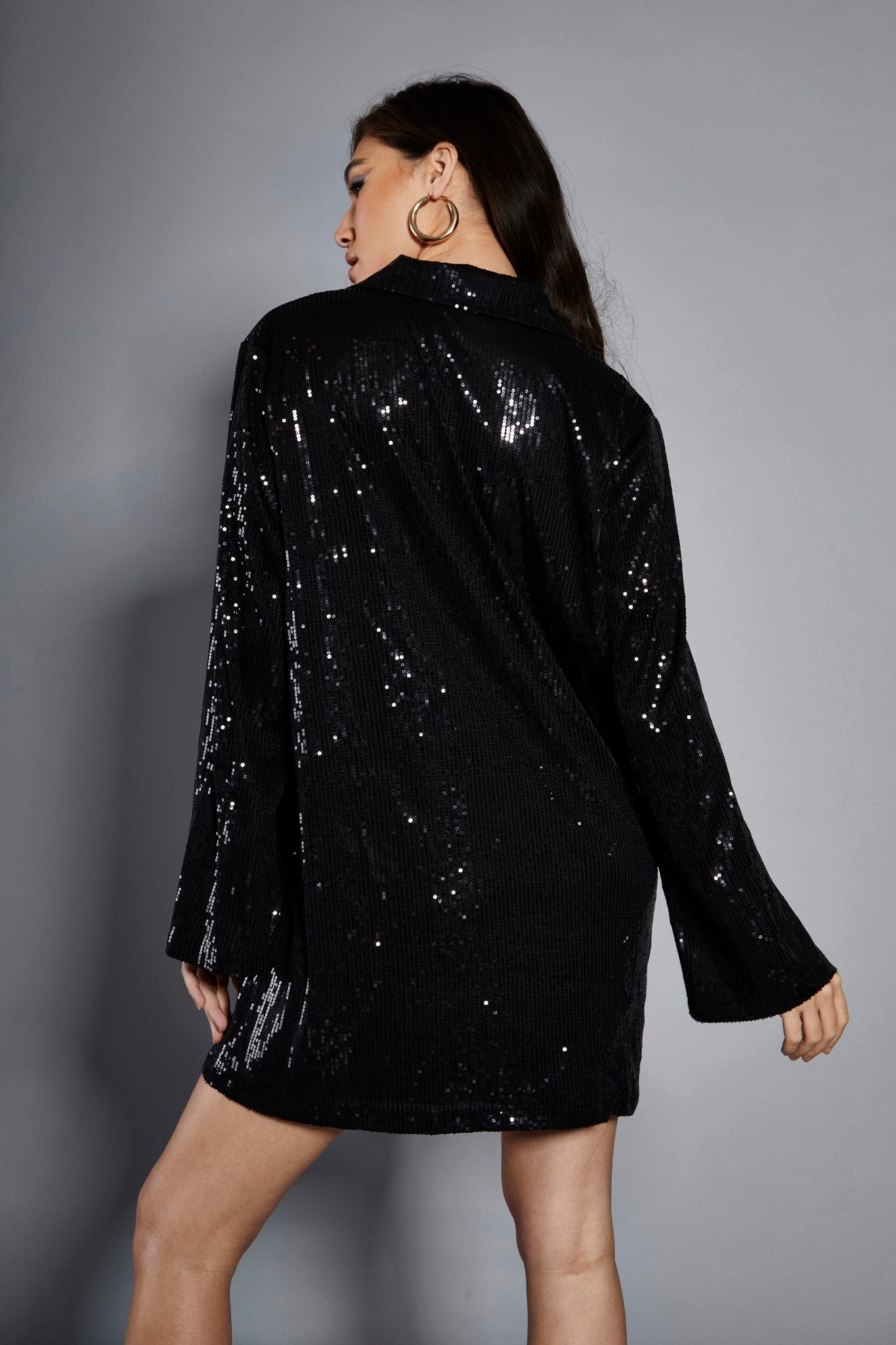 Glamorous Studio Black Sequin Relaxed Fit Mini Shirt Dress