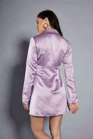 Glamorous Studio Lavender Satin Mini Wrap Dress with Collar