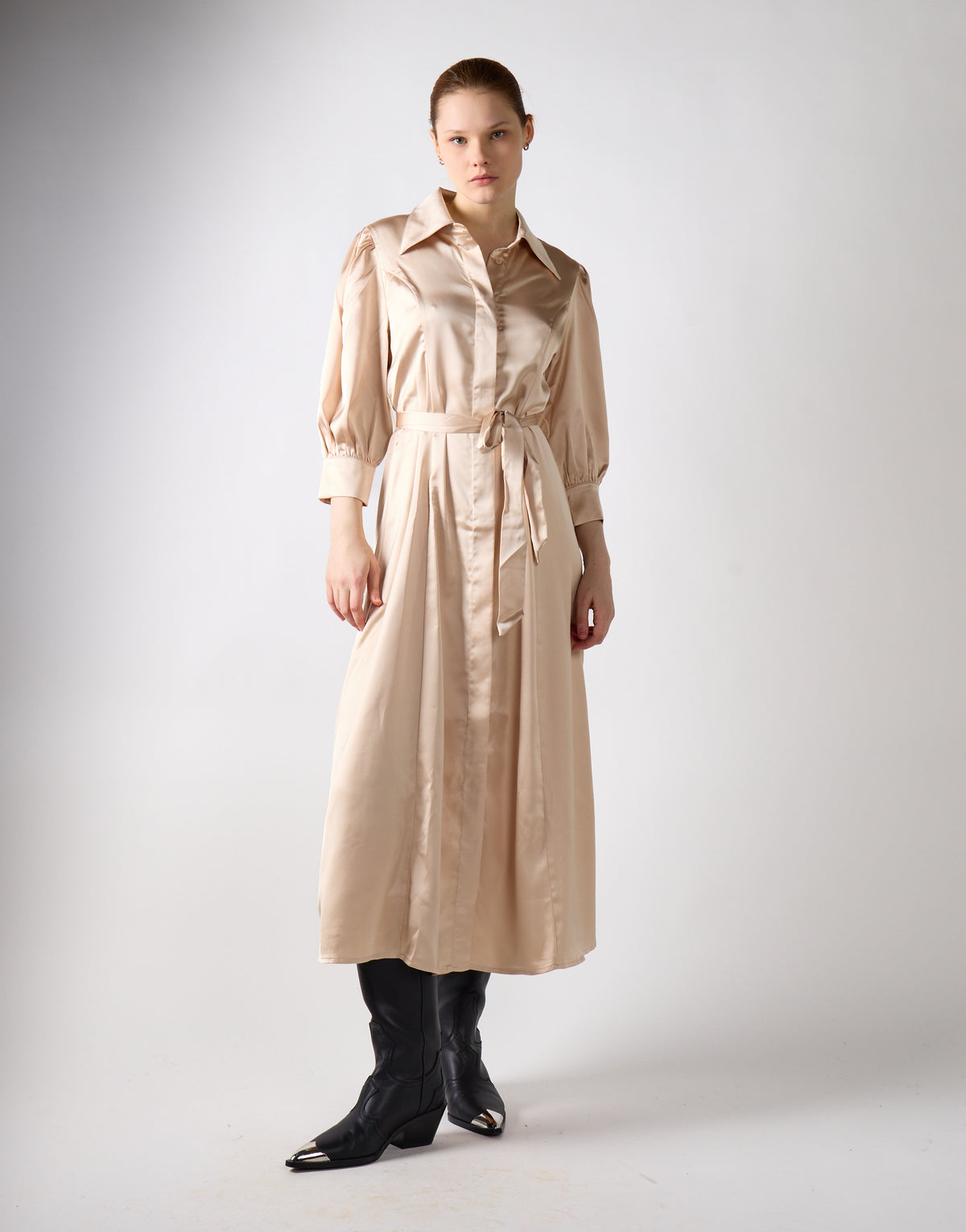 Sand Satin Midaxi Shirt Dress
