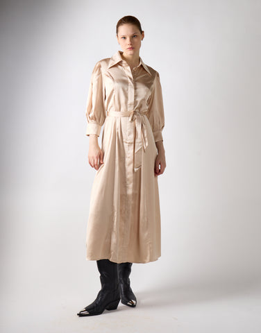 Sand Satin Midaxi Shirt Dress