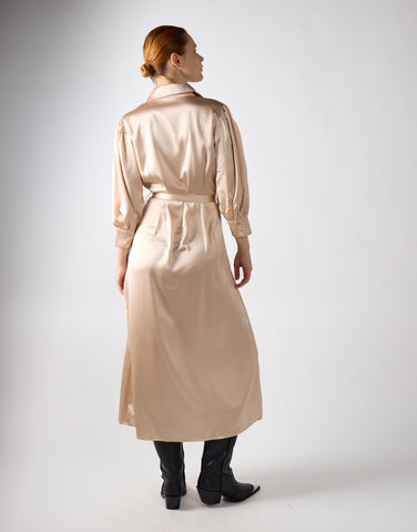 Sand Satin Midaxi Shirt Dress
