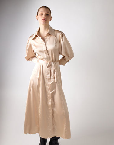 Sand Satin Midaxi Shirt Dress