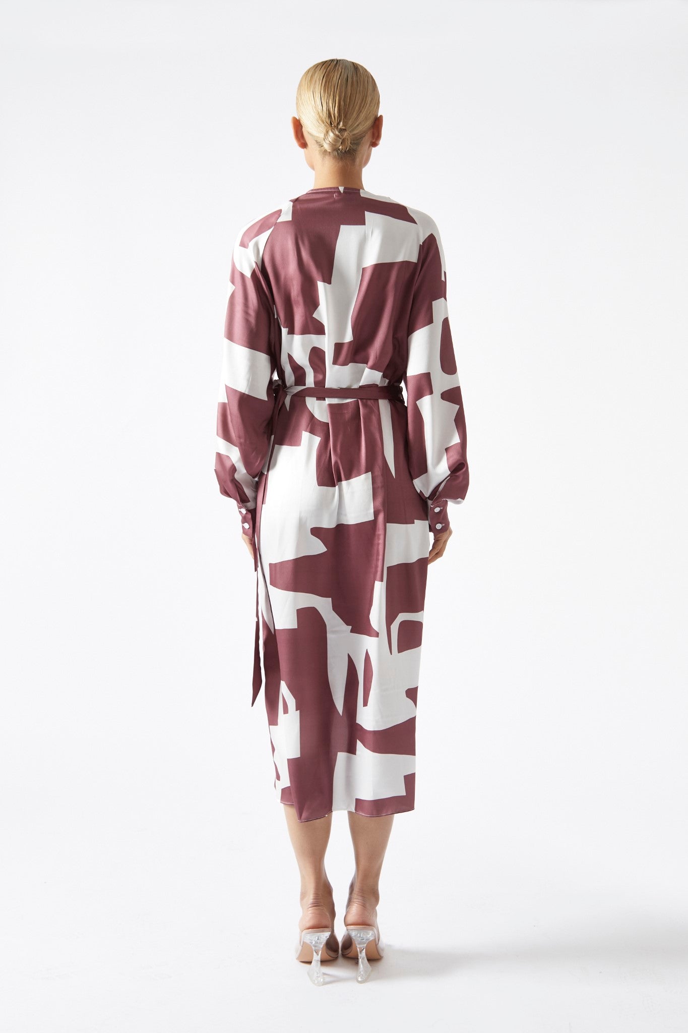 Dark-Rose Abstract Wrap Midi-Dress