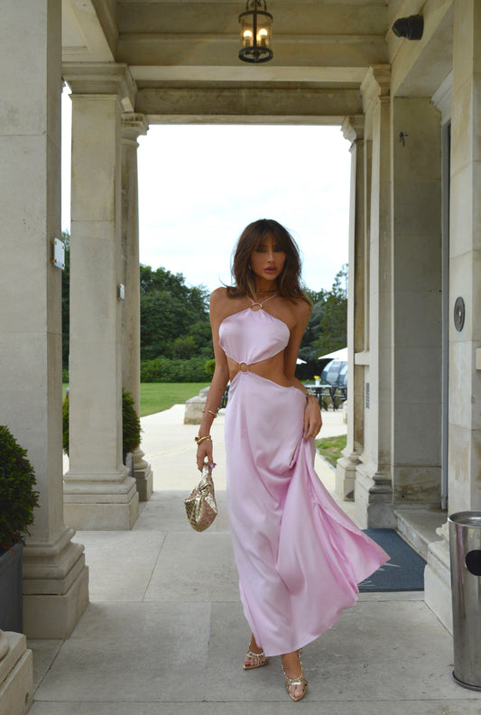 Candy-Pink Strappy Maxi-Dress