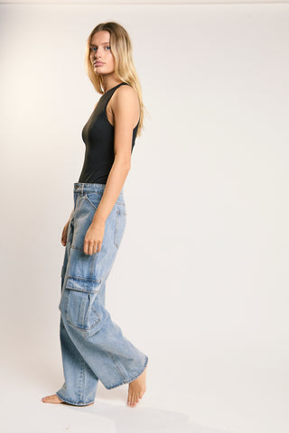 Mid Stonewash Cargo-Jeans