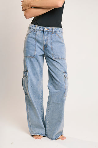 Mid Stonewash Cargo-Jeans