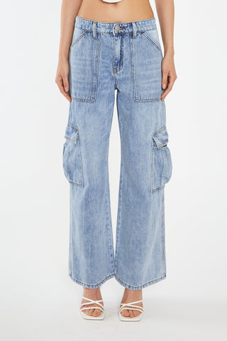 Light Stonewash Cargo Wide-Leg-Jeans