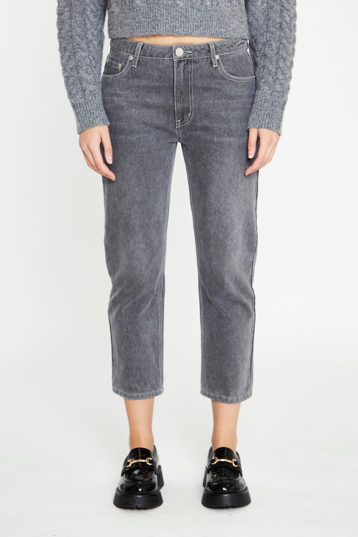 Grey Wash Low-Rise Cropped Jeans