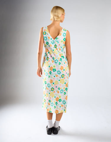 Retro Spring-Floral V-Neck Bias-Cut Maxi-Dress