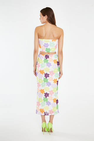 Multi-Flower Mesh Bandeau Crop-Top