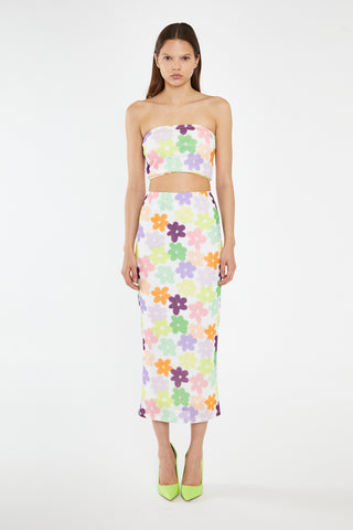 Multi-Flower Mesh Bandeau Crop-Top