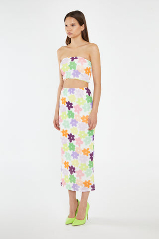 Multi-Flower Mesh Bandeau Crop-Top