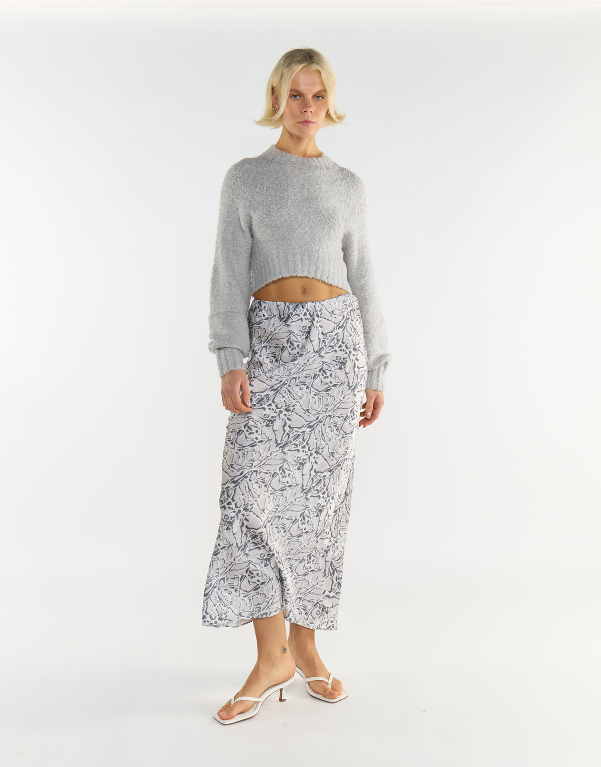 Grey-Marl Crew-Neck Crop-Jumper