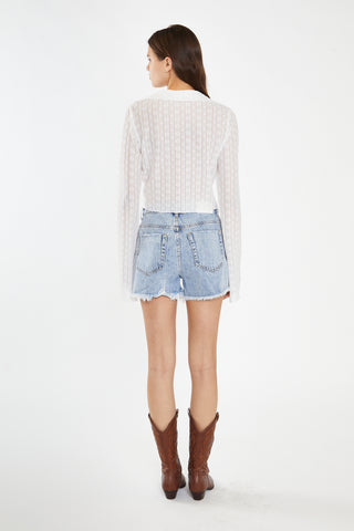 Off-White Lace Button-Through Asymmetrical-Top