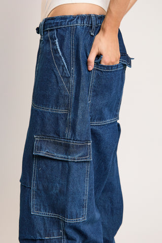 Indigo Stonewash Cargo Jeans