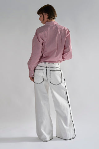White-Black Edges Wide-Leg Jeans
