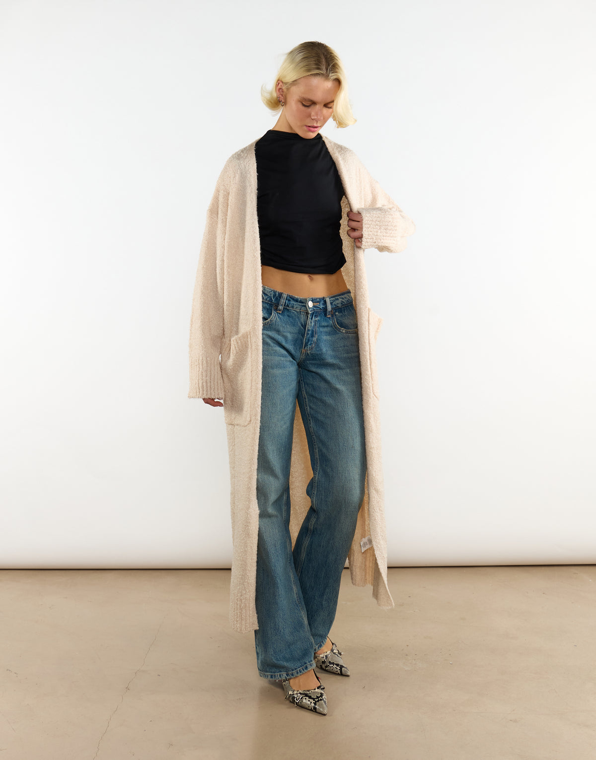 Dark-Cream Oversized Longline-Cardigan