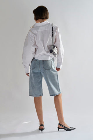 Dirty-Vintage Blue Denim Long -Shorts