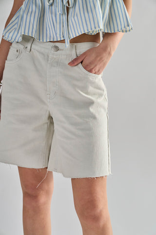 Bleach-White Denim Cut-Off Long Shorts
