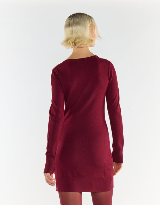 Burgundy Button-Front Long Sleeve Cardigan