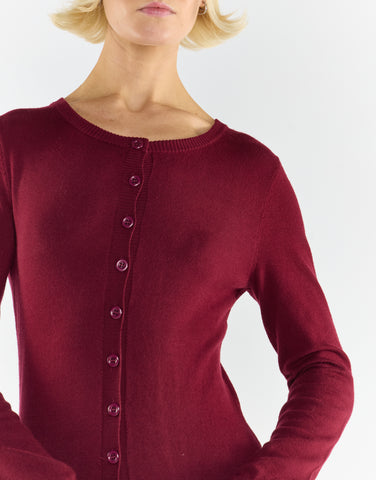 Burgundy Button-Front Long Sleeve Cardigan