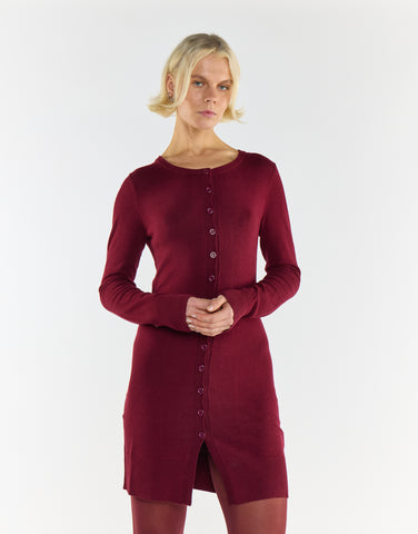 Burgundy Button-Front Long Sleeve Cardigan