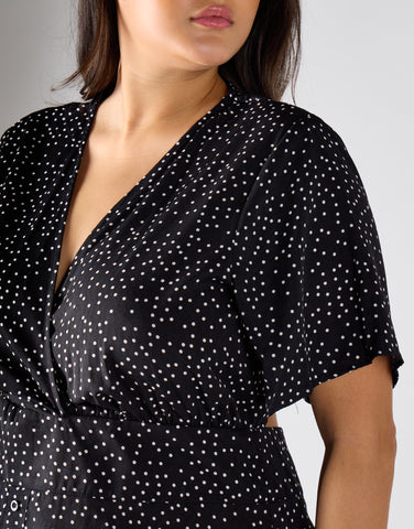 V - Neck Maxi Dress - Black White Dot