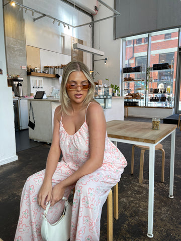 Pink Painted-Daisy Loose-Fit Lace-Up Jumpsuit